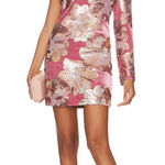 Revolve NWT Sabina Musayev Juliette Blush Pink Crushed Velvet Sequin One Shoulder Dress Photo 0