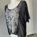 Daytrip Black Sheer Paisley Heart Rhinestone Mesh Sleeve Top Women’s Small Photo 2
