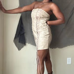 Pretty Little Thing  Stone Bodycon Strapless Lace Up Mini Dress US Size 8 Photo 0