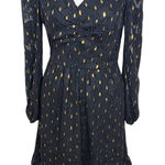Maggy London  Black and Gold Chiffon Dress NWT Size 0 Long Sleeve Metallic Gold Photo 0