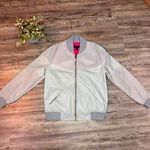 Top Shop Womens IDOL Light Blue Faux Vegan Leather Bomber Jacket Size 4 Small Photo 1