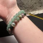 Lot Of 2 Beaded Stone / Glass 1 Multicolor 1 Green Stretchy Bracelet 6 1/4 Inch Photo 5