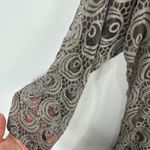Tempo Paris Blouse M Taupe Lace Overlay Geometric Boho Artsy Mixed Media Top Photo 3