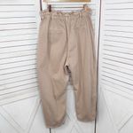 ZARA  High Rise Barrel Leg Paper Bag Crop Jeans Baggy Beige Peach 12 Photo 1