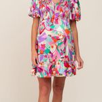 Pink Blush Jodifl Multi-Color Satin Smocked V-Neck Maternity Dress Large Photo 1