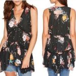 Free People  Purple Haze Boho Floral Printed V-Neck Tunic Ruffle Dress Top Sm Photo 1