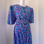 Vintage ‘90s Papell Boutique Multicolored Geometric Print Half Sleeve Midi Dress Blue Size 14 Photo 4