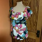 MB Bright Tropical Flowers Blouse Size M Photo 8