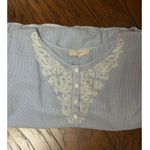 Loft Womens Cap Sleeve Blouse With Embroidered Front Button Placket Blue Size M Photo 5