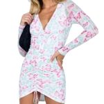 Princess Polly  Mesh Butterfly Mini Dress size 0 Long Sheer Sleeves Ruched Front Photo 0