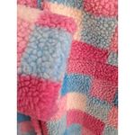 Cozy Sherpa Checkered Shacket Pink Blue White Womens Long Jacket Size XL Photo 6
