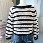 Apiece Apart Black White Striped Open Crochet Knit Slouchy Pullover Sweater XL Photo 3