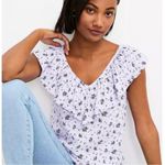 Loft NWT Purple Floral Crinkle Ruffle Double V Top M Photo 1