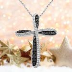 Boutique Elegant Black and Silver Cross Pendant Necklace Photo 1