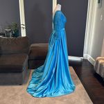 Women’s FullLength Blue Formal Prom Party Dress LegSlit Long Sleeve Size 8 NWOT Photo 3
