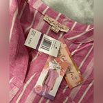 NWT Coastal Comfort Size S Pink Stripe Linen Blend Split Neck Short Sleeve Top White Photo 10