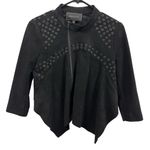 BCBGMAXAZRIA  Black Faux Suede Asymmetrical Cropped Eyelet Studded Zip Jacket S Photo 5
