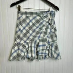 Veronica Beard  Kaia tie waist blue white plaid ruffle miniskirt waist 26-27” P38 Photo 6