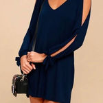 Lulus Glory of Love Navy Blue Cold Shoulder Shift Dress Photo 0