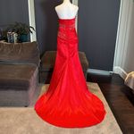 Women’s Red Mermaid Fit Corset Back Prom Party Dress Silver Beading Size 8 *READ Photo 4