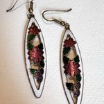 Vintage Cloisonné Floral Earrings Estate Jewelry Pierced Boho White Photo 0