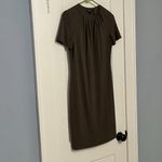 Theory ruched crew neck mini dress olive green size small pima cotton minimalist Photo 2