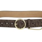 Michael Kors Michael Mickael Kors MK Monogram Gold Buckle Wide Belt Chocolate Brown Small Photo 0