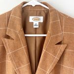 Talbots  Tan White Silk Wool Windowpane Plaid Blazer Professional Career Wear Photo 2