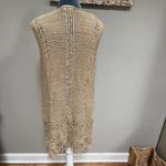 Neiman Marcus  beige brown sweater weaved long vest large fringe tie front Photo 4