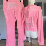 Juicy Couture  Pink Velour Hoodie and Pants Set tracksuit size large Photo 0