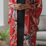Oriental Village Silk Collection Floral Red Kimono Robe OS Size undefined Photo 0