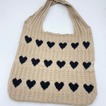 Tan Hearts Knit Over The Shoulder Tote Bag 14 x 12.5 Photo 0