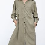 ZARA Green Linen Blend Shirt Dress with Pockets Size M Photo 4