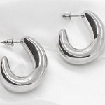 Curved Chunky Silver Hoop Earrings Photo 0