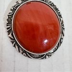 Vintage Silver Tone Carnelian Cabochon Stone Pendant Necklace Womens Estate Photo 4
