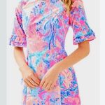 Lilly Pulitzer  Fiesta Stretch Dress 00 Pink Aquadesiac Ruffle Sleeve Mini Summer Photo 5