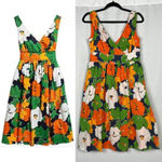 Liz Claiborne Floral Sleeveless Sundress Orange Green White Size 4 Modest Midi Photo 1