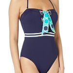 Trina Turk  Bandeau One Piece Swimsuit Midnight‎ with Retro Lacing Detail 6 Photo 0