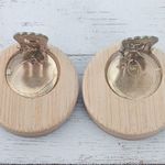 Vintage Clip On Earrings Wooden Tan Circle 1 & 1/8" Photo 7