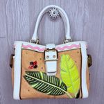 Coach Vintage rare  Straw ladybug leaf tote bag purse rhinestone handbag summer Photo 13