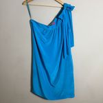 Banana Republic  Trina Turk 100% Silk One Shoulder Mini Dress Women's 14 Blue Photo 3