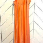 Etam Womens Medium Peach Satin Back Cut out Midi Slip Dress Slit Party Chic Orange Photo 0