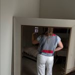 PAMUT red white and blue patchwork denim gingham shirt sleeve Top ! Size M Photo 5