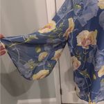 Belle by Kim Gravel Blue Floral Bell Sleeve Chiffon Top L Romantic Ethereal Size L Photo 1