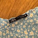 ZARA  X-Small Baby Blue Ditsy Floral Short Puff Sleeve Ruffle Maxi Dress Long Photo 3