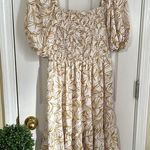 HYFVE Elegant Cream and Gold Leaf Print Dress Photo 2