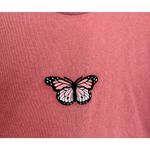 Brandy Melville  Embroidered‎ Butterfly Cropped T-Shirt Baby Tee Muave Pink Photo 2