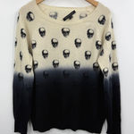 Skull Cashmere Women's Skull Print Ombre Sweater Size L Cream Black Long Sleeve Photo 0