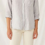 Aritzia The Group Artizia Relaxed Linen Button Front Stripe Top Blue Size XS Photo 0