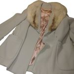Real Fox Fur Collar Coat Belt Light Gray Wool Satin Lining Project or Parts Size 12 Photo 1